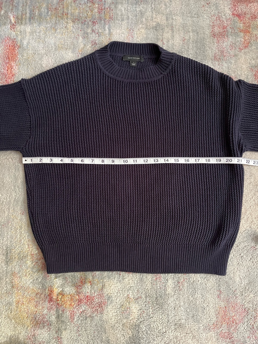 ANN TAYLOR women’s Navy Ribbed Crewneck Sweater - Picture 5 of 10